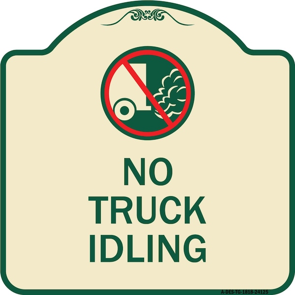 Driveway No Truck Idling W/ Graphic Heavy-Gauge Aluminum Sign, 18" x 18", TG-1818-24125